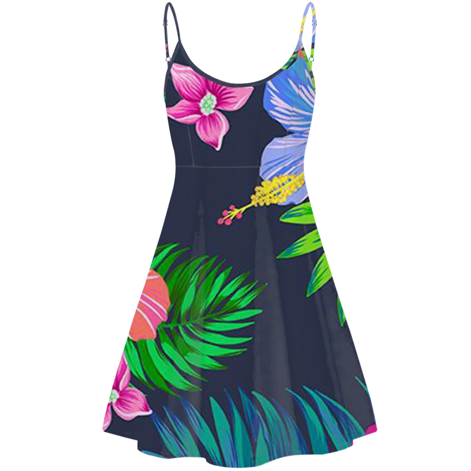 

Женское пляжное платье без рукавов, Тропическое короткое платье с цветочным принтом, В гавайском стиле, без рукавов