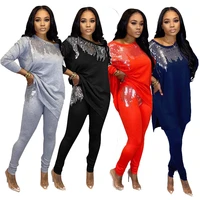 ladies elegant homewear set casual sequin embroidered trousers fashion two piece ladies