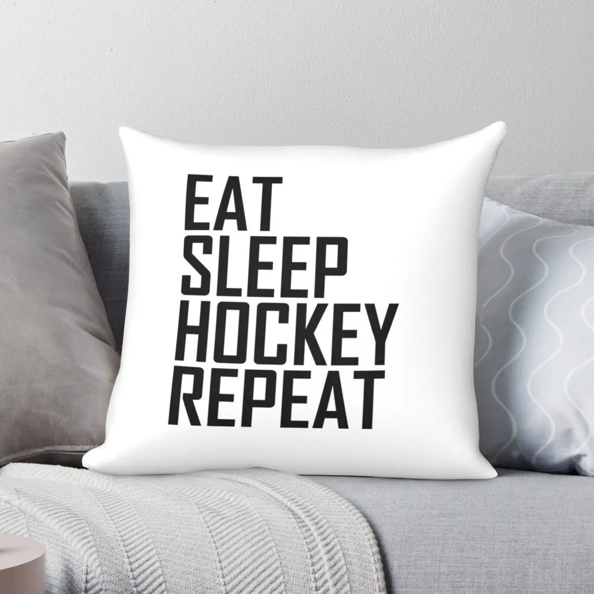 

Eat Sleep Hockey Repeat Square Pillowcase Polyester Linen Velvet Pattern Zip Decor Throw Pillow Case Room Cushion Case