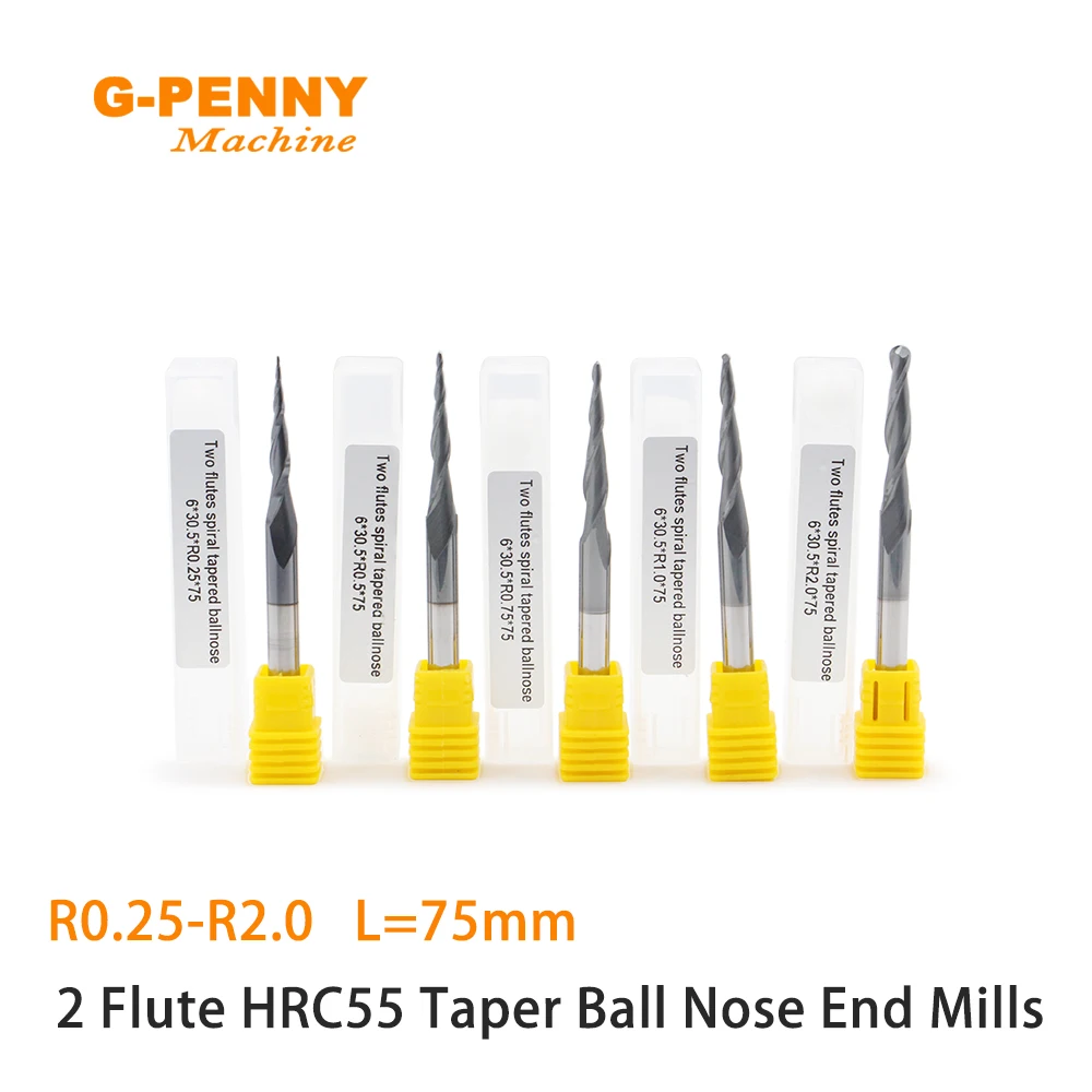 

G-PENNY R0.25/0.5/0.75/1.0 Твердые карбидные конические шариковые концевые фрезы 6мм