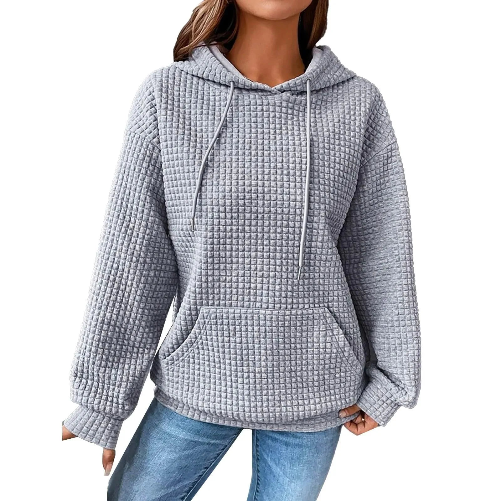 

Women'S Winter Fashionable Loose Hooded Pullover Long-Sleeved Sweatshirt Patchwork Plaid Sweatshirt Knitted Top Sudaderas