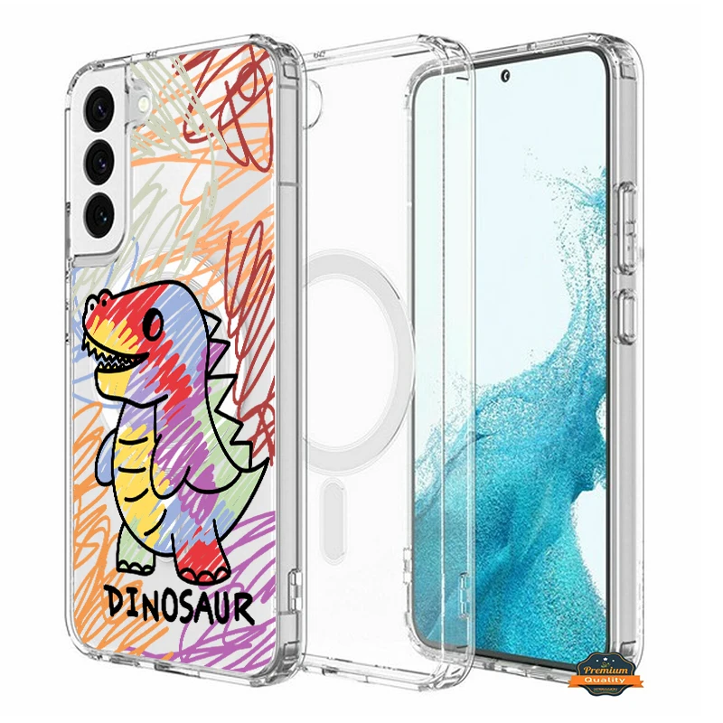 

Luxury For Magsafe Case For Samsung Galaxy S22 S22Ultra Plus S23 S23Ultra Plus Wireless Charging Dinosaur Clear Cover Case