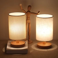 nordic modern led bedside light cylinder wooden table lamp cloth art wood bedside lamp usb warm light night light desk lamp