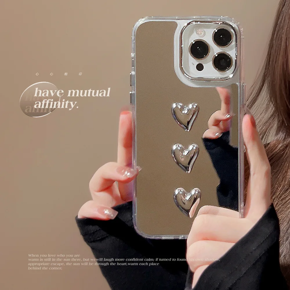 Love Heart Phone Cases Mirror Film For iphone 11 13 12 14 Pro Max Phone Cases For Phone 아이폰 케이스 2023