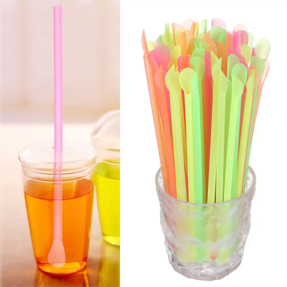 

Disposable Drinking Supplie Creative Soft 100PCS Spoon Straws Colorful Milkshake Straws