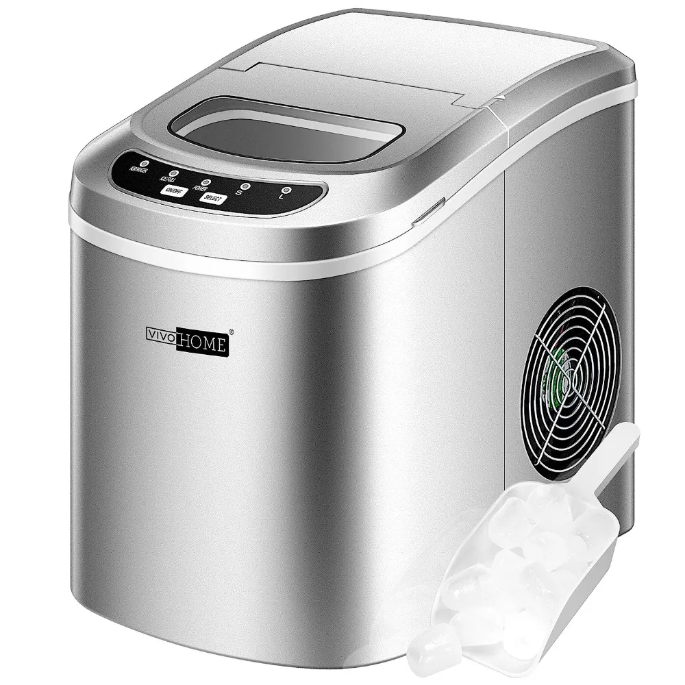 

Countertop Automatic Ice Cube Maker Machine with Hand Scoop and Self Cleaning Function 26lbs/Day Silver