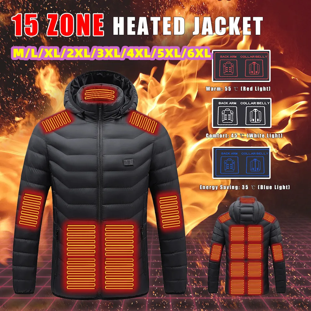15 Area Heated Vest Men Jacket USB Electric Heated Parka  Jacket  Women Winter Cycling Warm Outdoor Sports Vests Hunting Cotton