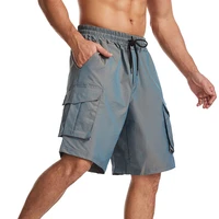 casual summer mens solid color multi pocket drawstring loose cargo shorts multi pocket drawstring cargo shorts