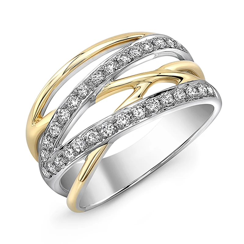 

Huitan Newest Design Golden Cross Twine Rings Women Silver Color Less Then Sign Paved with CZ Crystal Stone Trendy Wedding Rings