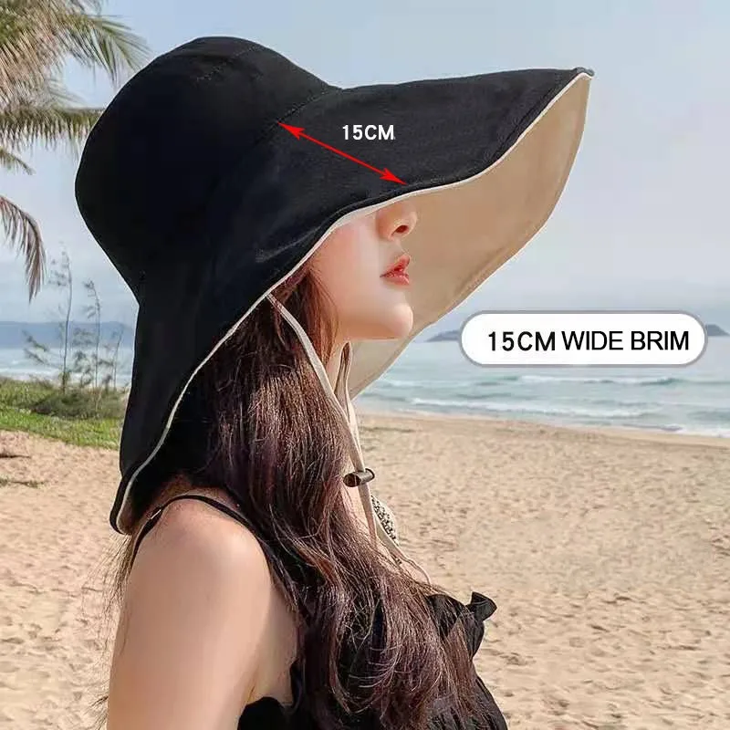 15cm Brim Oversized Sun Hat Women Summer Foldable Girls Beach Hat Casual Bucket Wide Brim Hat Ladies Sunscreen Sunhat Wholesale