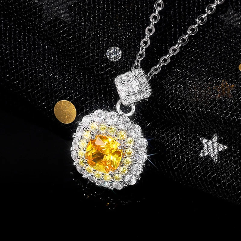 

LEEKER Silver Color Square Pendant Necklace For Women Yellow Pink Cubic Zircon Chain Choker wedding accessories jewelry 831 LK2