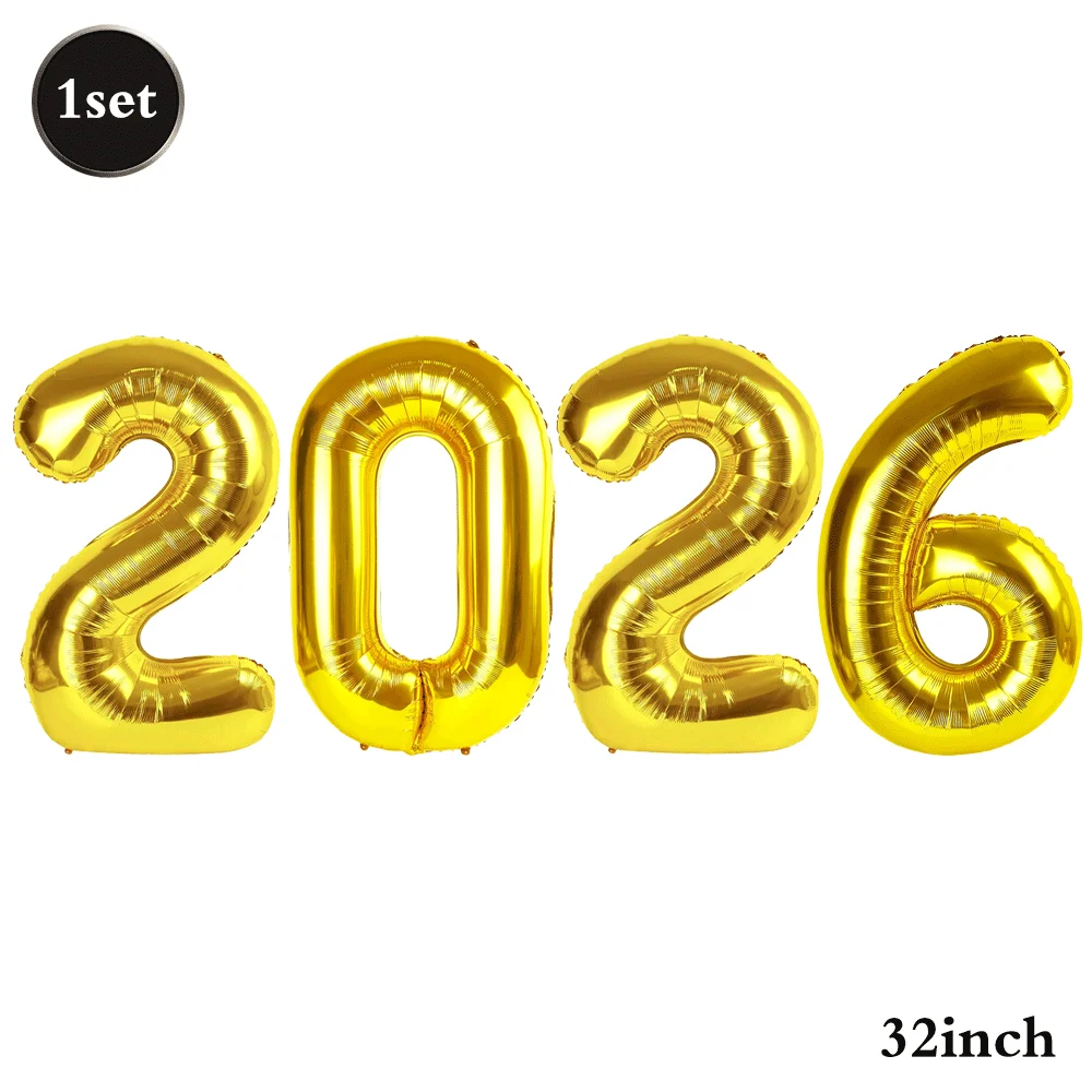 

Разноцветные воздушные шары с номером 2025/2026, 32 дюйма, воздушный шар из фольги с большим номером, 2026, Новый год, Рождество, выпускной, день рождения, украшение