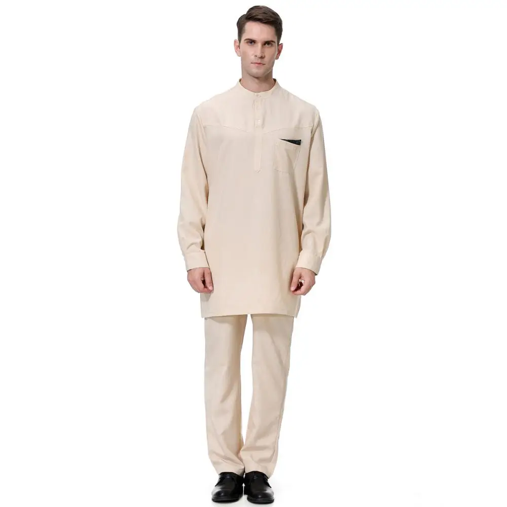 Men Robes Jubba Thobe Muslim Dress Islamic Traditional Cloth Male Abaya Top Pants Set Fashion Leisure Saudi Arab Prayer Costume