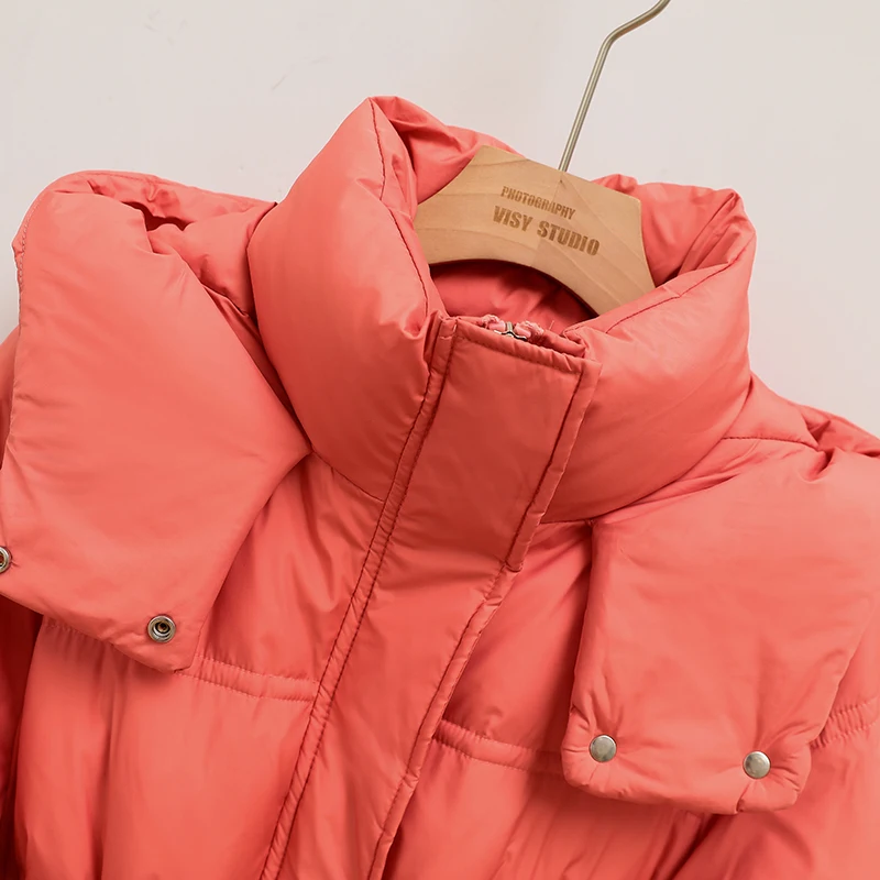 2022 Women's Winter New White Duck Down Mid-Length Coat Korean Version Loose Waist Hooded Down Jacket Clothes