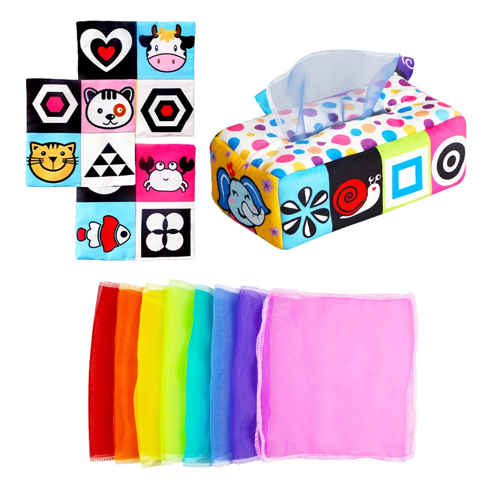 

Plush Carton Toy Developmental Toys Tissue Box Toy Sports Toddlers Play Scarves Cotton Montessori Toys Babies Preschool