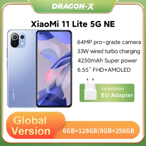 Xiaomi 11 Lite 5G NE глобальная версия смартфон 128 ГБ/256 ГБ 64 мп камера Snapdragon 778G Восьмиядерный 90 Гц