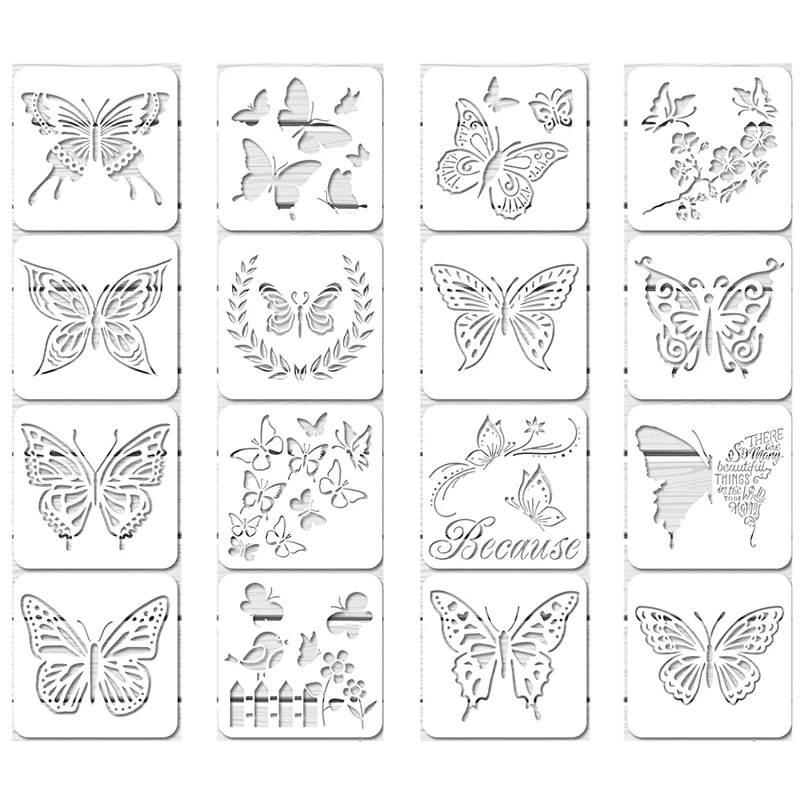 

16Pcs Reusable Butterfly Stencils Butterfly Template Art Painting Stencils for Paint Craft Wall DIY Decor (6 x 6 Inches)