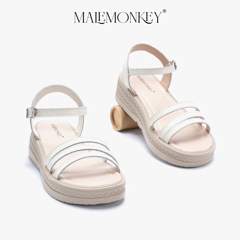 MALEMONKEY Wedge Sandals Women Split leather 2023 Summer Outdoor Platform Sandals Open Toe Holiday Dress Female Shoes Handmade