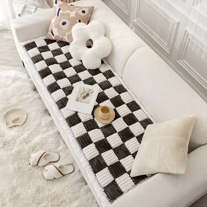 

Cream-coloured Large Plaid Square Pet Carpet Bed Sofa Cover Plush bedside floor mat anti-skid rectangular Mantou mat bedroom