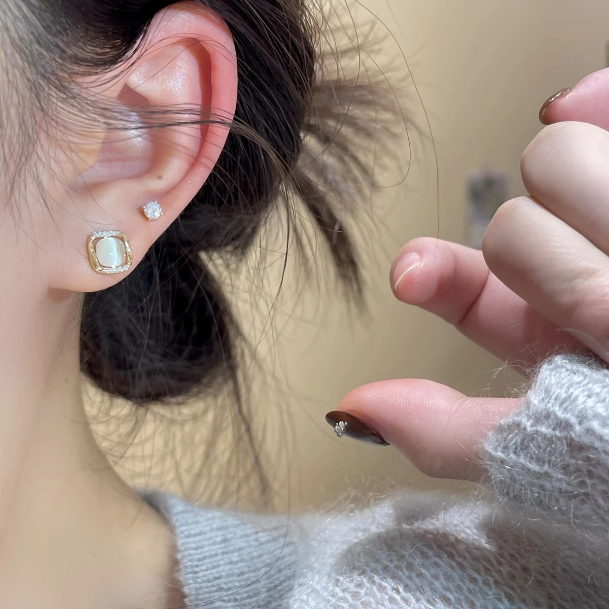 S925 Серебряные иглы с опалом и бриллиантами микроинкрустированные серьгами