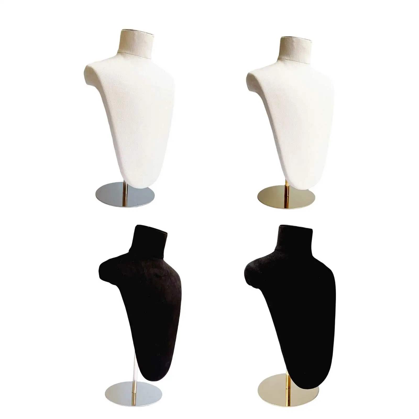 Metal Necklace Bust Displaying Hanger Jewelry Mannequin Stand for Retail Show Cloth Fabric Covered Stylish Elegant Delicate