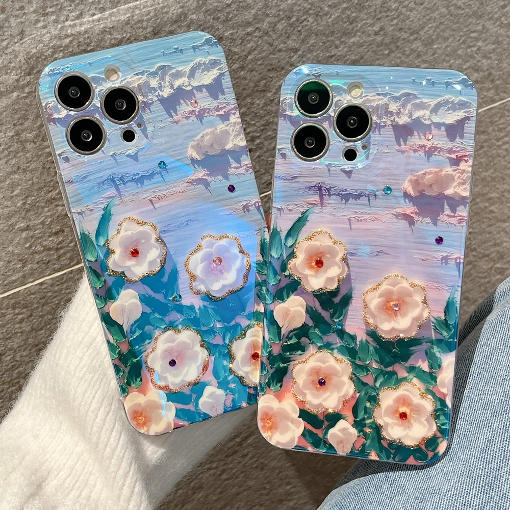 

Reno 7 8 6 5 4 5G Glitter Silicone Case on for OPPO Reno8 Reno7 SE Reno6 6Z Reno5 Pro Cases Bling Rhinestones Flower Phone Cover