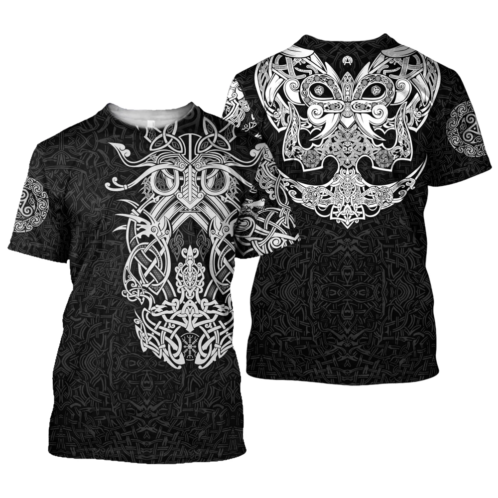 

Summer Fashion T-shirt Viking Eagle\ Wolf Tattoo 3D Printed Men Casual short Sleeve Tee shirts Unisex Tee Tops