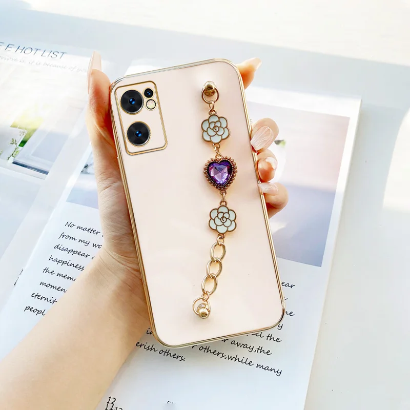 

For OPPO Reno7 5G Reno 7 Z Reno8 Pro Find X5 Lite A96 China Oneplus Nord N20 5G Purple Heart Flower Bracket Luxury Girl Case