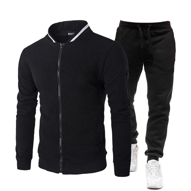 

New Autumn Solid Color Men Sets Zipper Fly Hoodies Set Fleece Stand Neck Sweatshirt Casual Sport Sweatpants Mens Tracksuits 2022