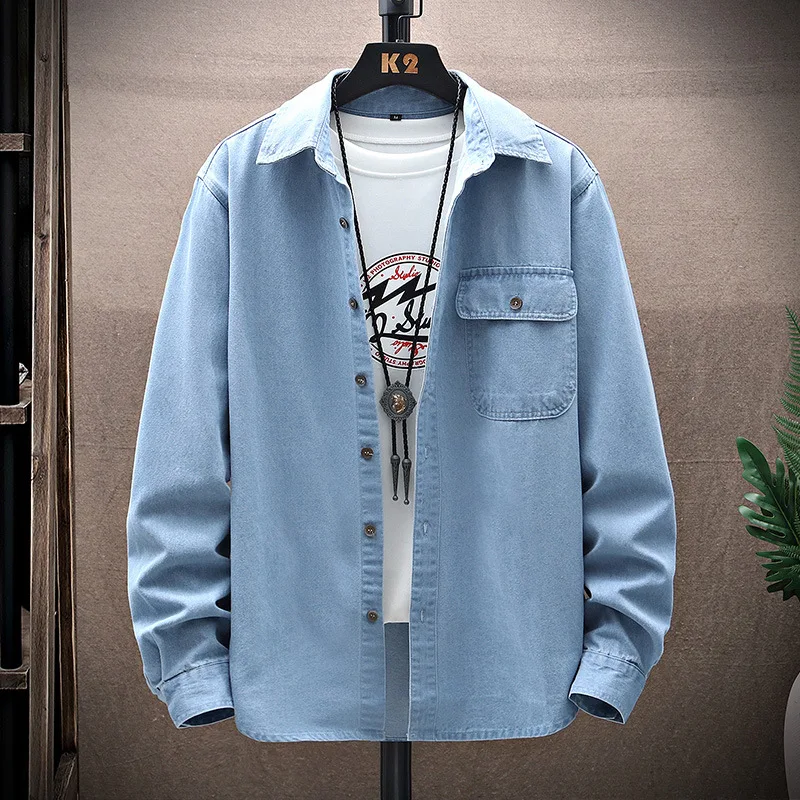 

Spring and Autumn Classic Fashion Men's Workwear Long Sleeve Denim Shirt Casual Simple All-Matching Shirt Washed Coat