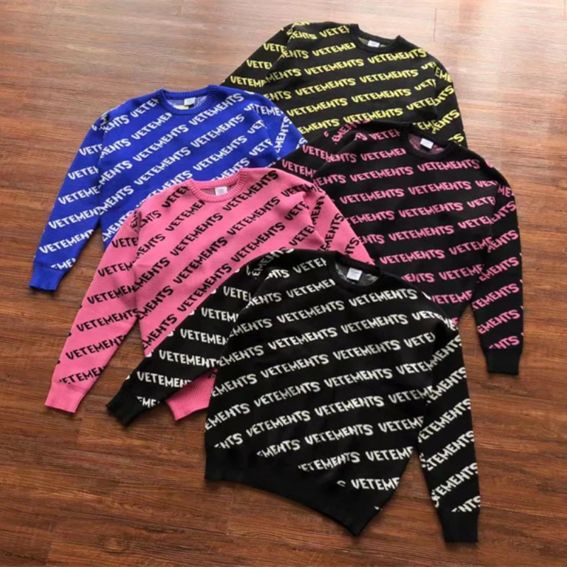 

Paris Designer Vetements Jacquard Knitted Logo Sweaters Men Women 1:1 Top Quality Full Oversize VTM Sweatshirts Vetements Homme