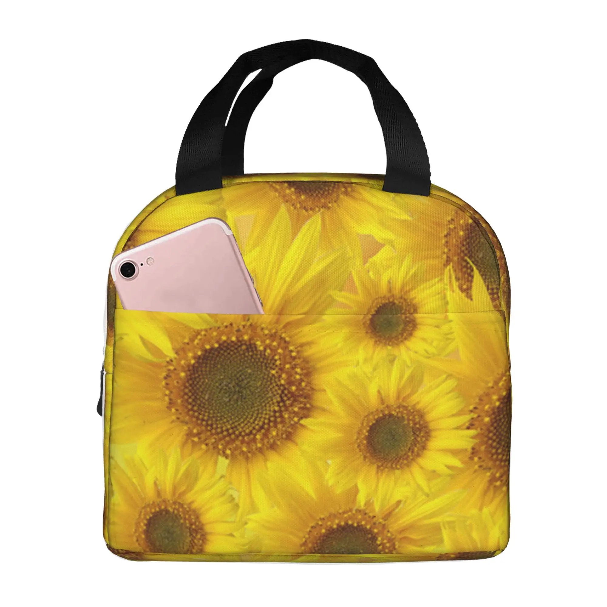 

Sunflower Lunch Bag for Women Large Reusable Insulated Lunch Box for Work, Adult Foldable Tote for Office