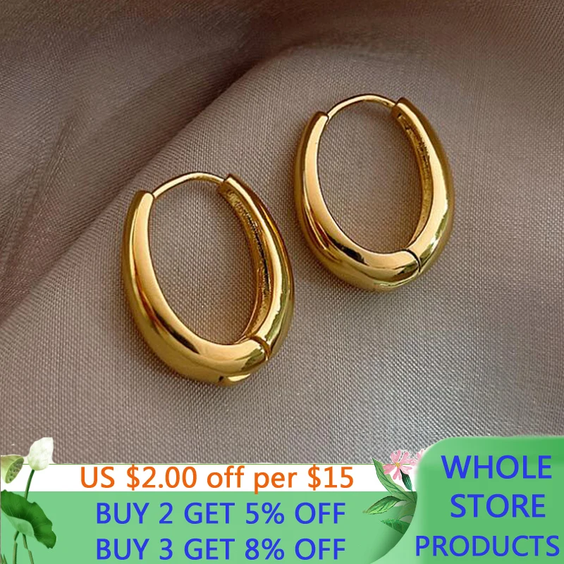 

2022 New Classic Golden Smooth Metal Hoop Earrings For Woman Fashion Korean Jewelry Temperament Girl's Daily Wear Earrings NE02