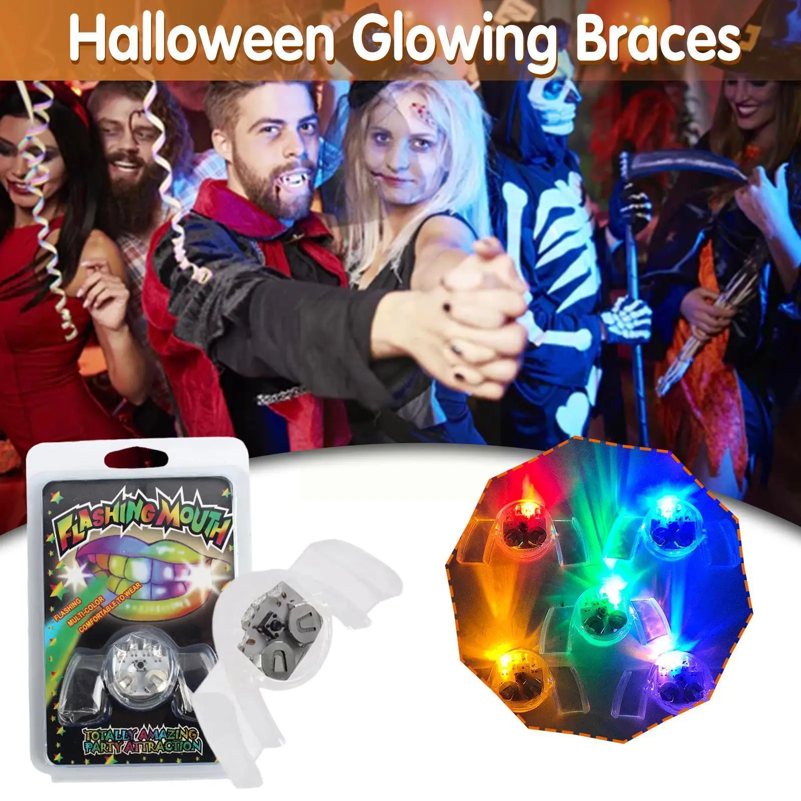 

Flashing Led Light Up Mouth Braces Teeth Safety Material For Children Halloween Party Flash Brace Festival Supplies Horror Y5v4
