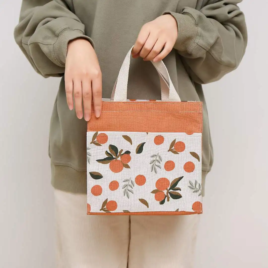 

Fresh Fruit Pattern Pocket Handbag Shopping Bag Reusable Storage Bag Grocery Bag ​Side Pocket Handbag Women Canvas Webbing Handl