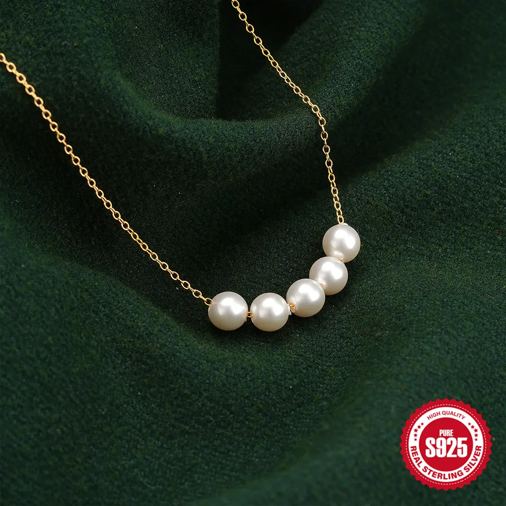 LENNIK стерлингового серебра 925 пробы 5 жемчужное ожерелье простое очаровательное