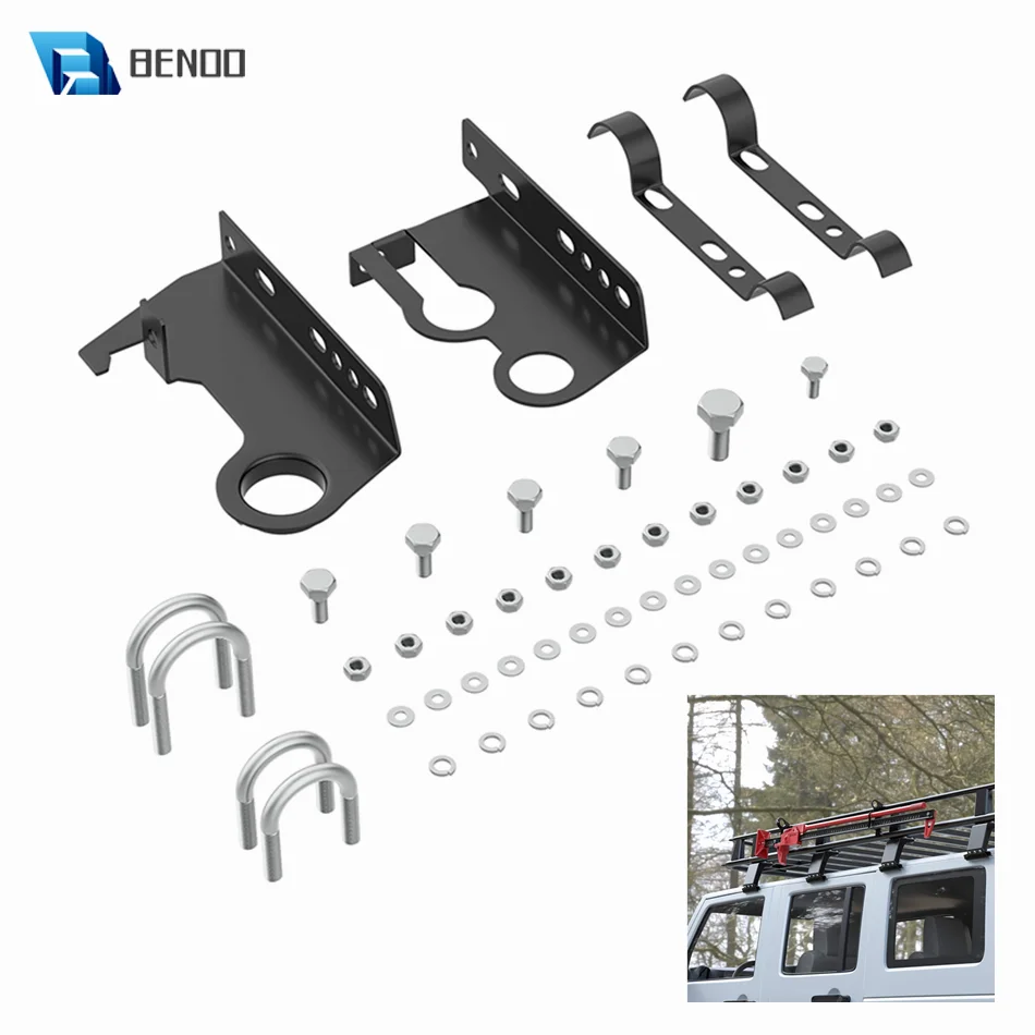 BENOO 1 SET High Lift Jack Mount Bracket and Shovel Hold for Roof Cargo Basket Rack for Off-Road jack Install Tool