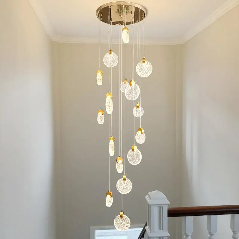 

Modern LED Stair Chandeliers Long Crystal Living Room Lights Fixtures Gold Kitchen Island Home Decor Luxury Indoor Hanging Lamp