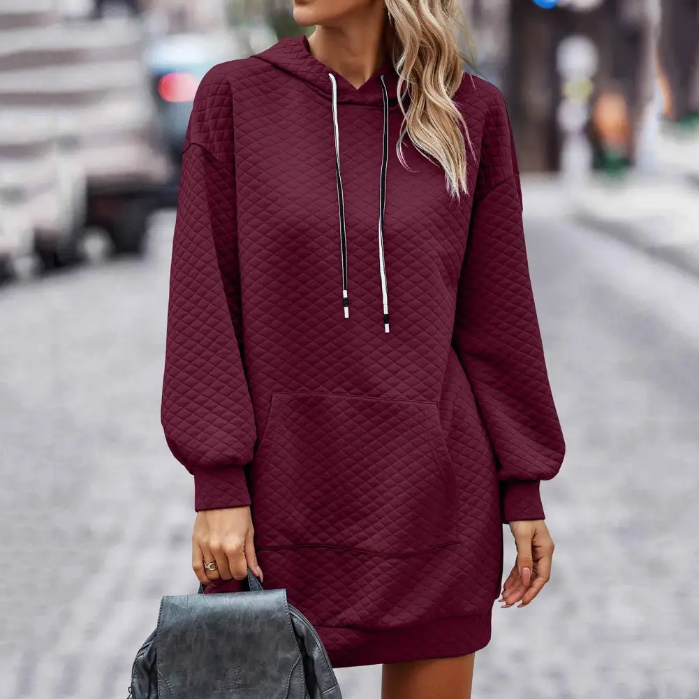

Женское весенне-осеннее платье-свитшот с капюшоном и кулиской, модное однотонное облегающее мини-платье с карманами на бедрах, Женский пуловер