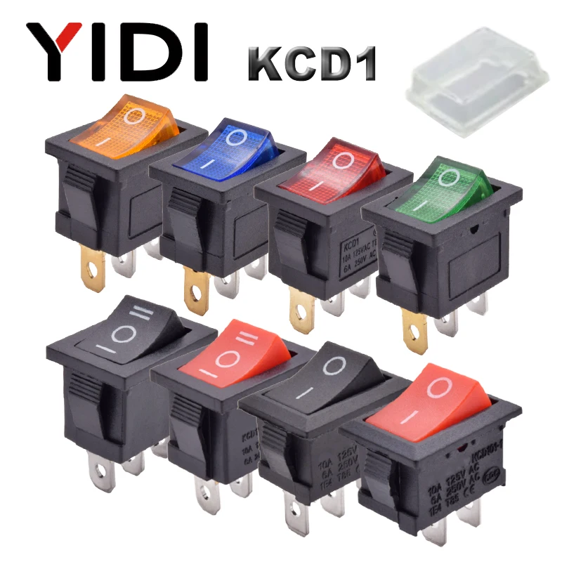 10 шт./лот KCD1 Mini 6A 250VAC клавишный переключатель ВКЛ./ВЫКЛ. SPST 12 В 220 красный зеленый
