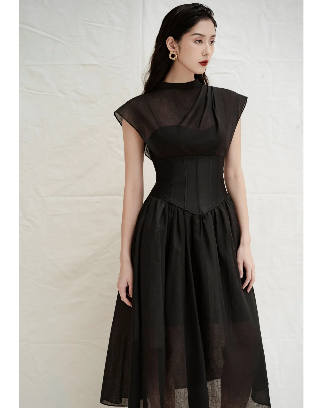 Модное облегающее черное полупрозрачное платье с высокой талией для женщин