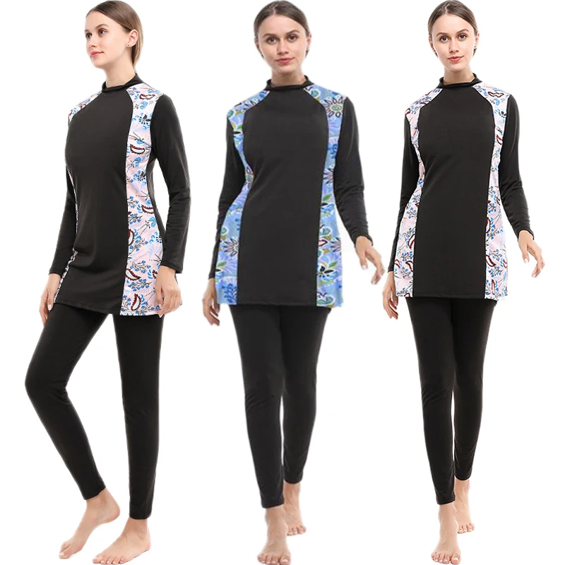 

3pcs Muslim Women Modest Swimwear Hat Tops Pants Swimsuit Islamic Full Cover Burkini Bathing Suit Beachwear Swimming Costumes