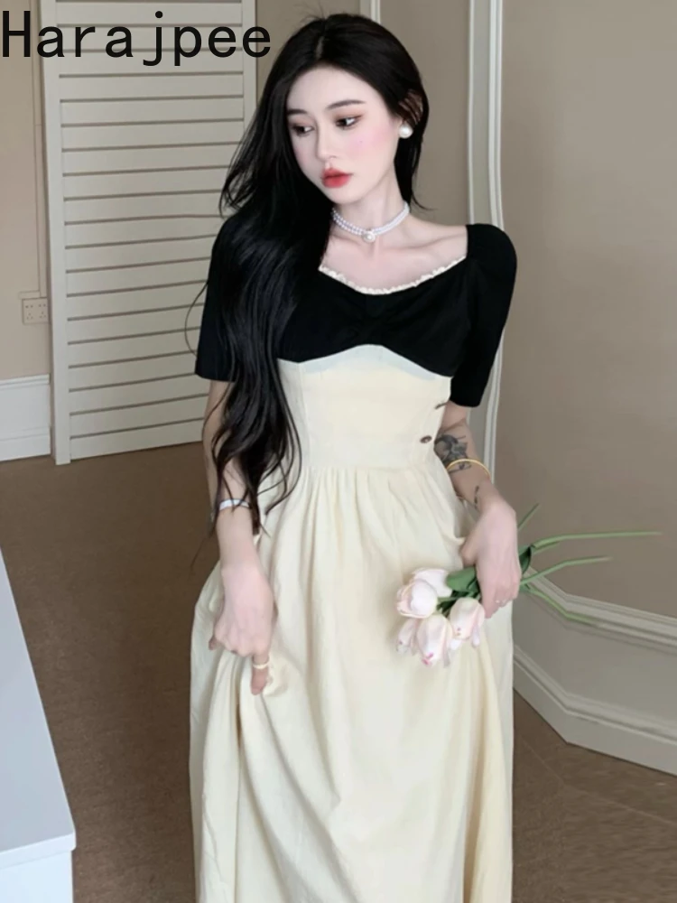 

Женское винтажное платье в стиле харадзпи, длинное ТРАПЕЦИЕВИДНОЕ ПЛАТЬЕ контрастных цветов с высокой талией в стиле пэчворк, лето 2022