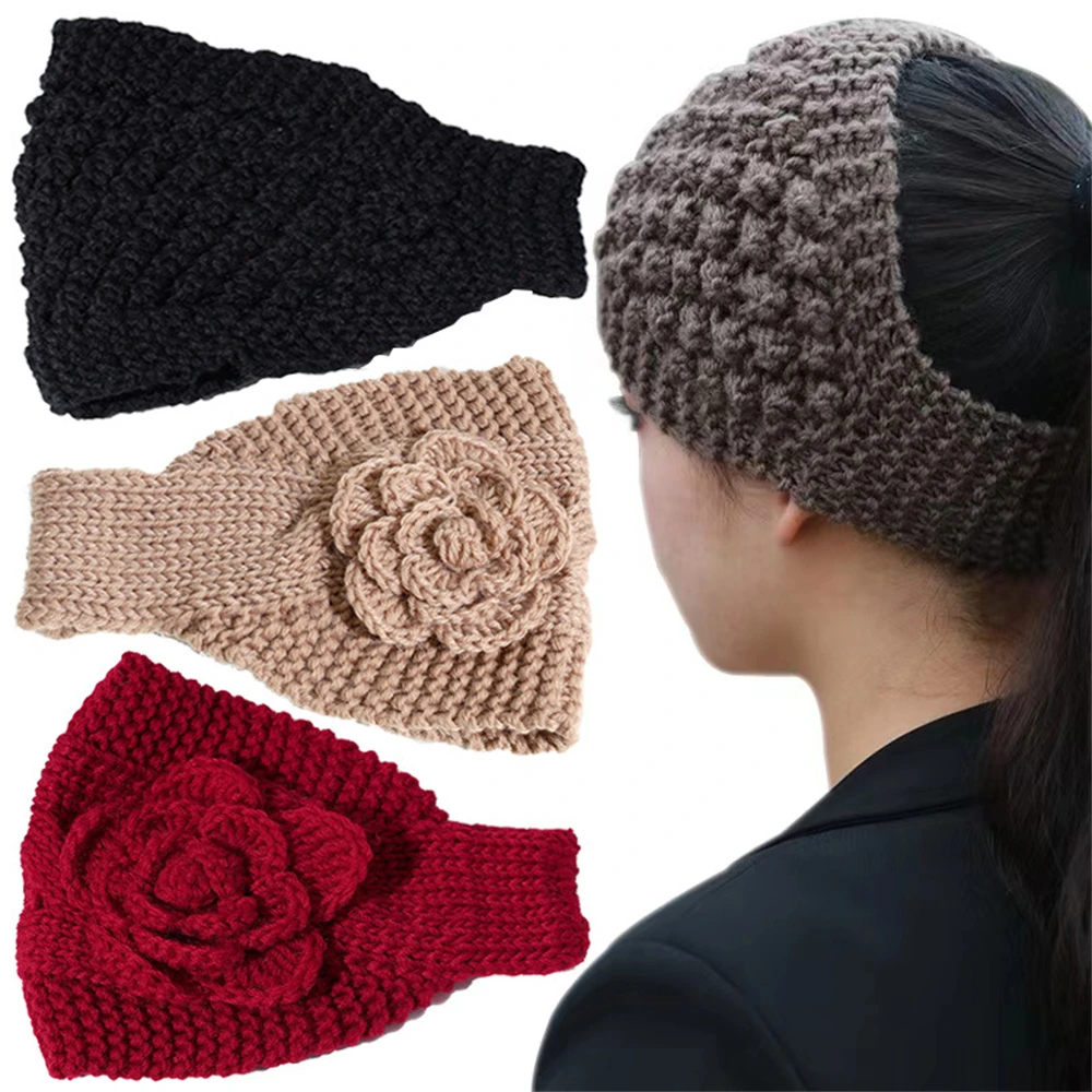 

Autumn Winter Woolen Knitting Flower Hairband Trendy Women Elastic Headband Makeup Bundled Hair Trendy Hair Accessories For Girl