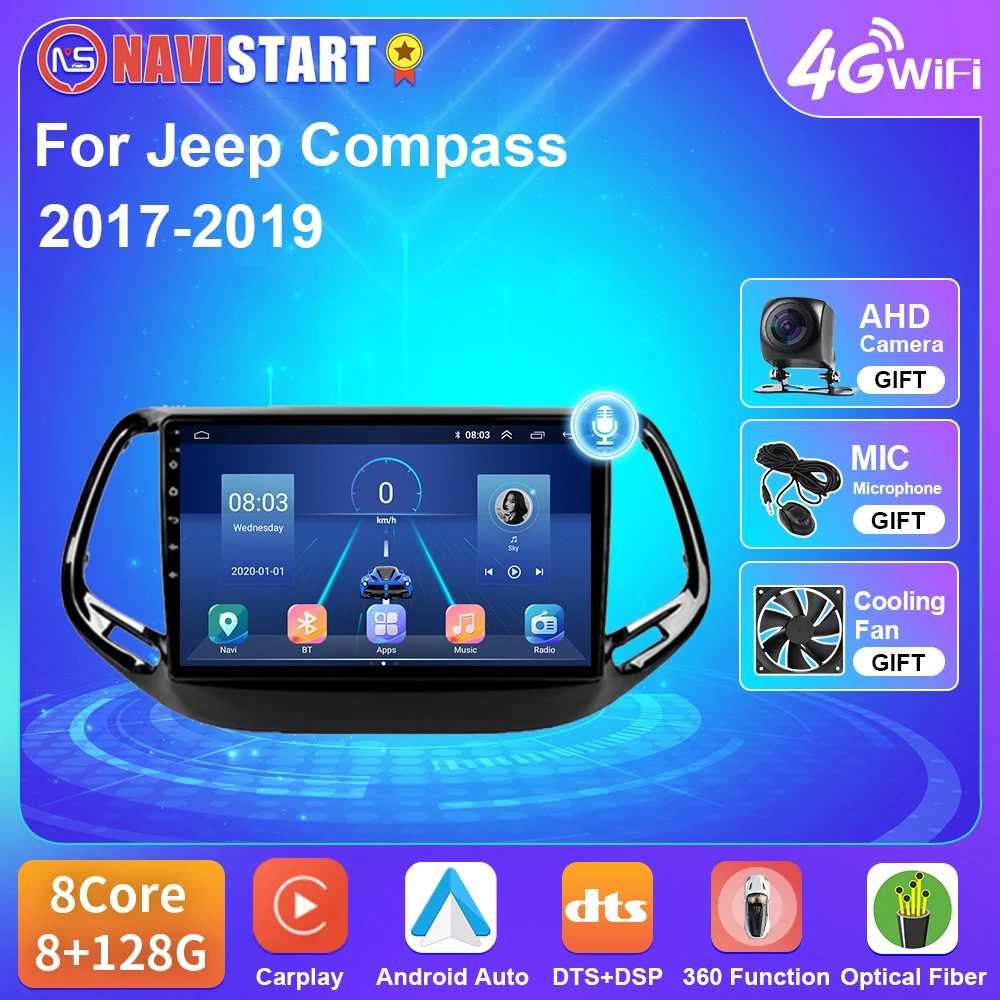 

NAVISTART T5 Car Radio For Jeep Compass 2017-2019 Android 10 GPS Navigation 4G WIFI Carplay Auto Stereo DSP Player No DVD 2 Din