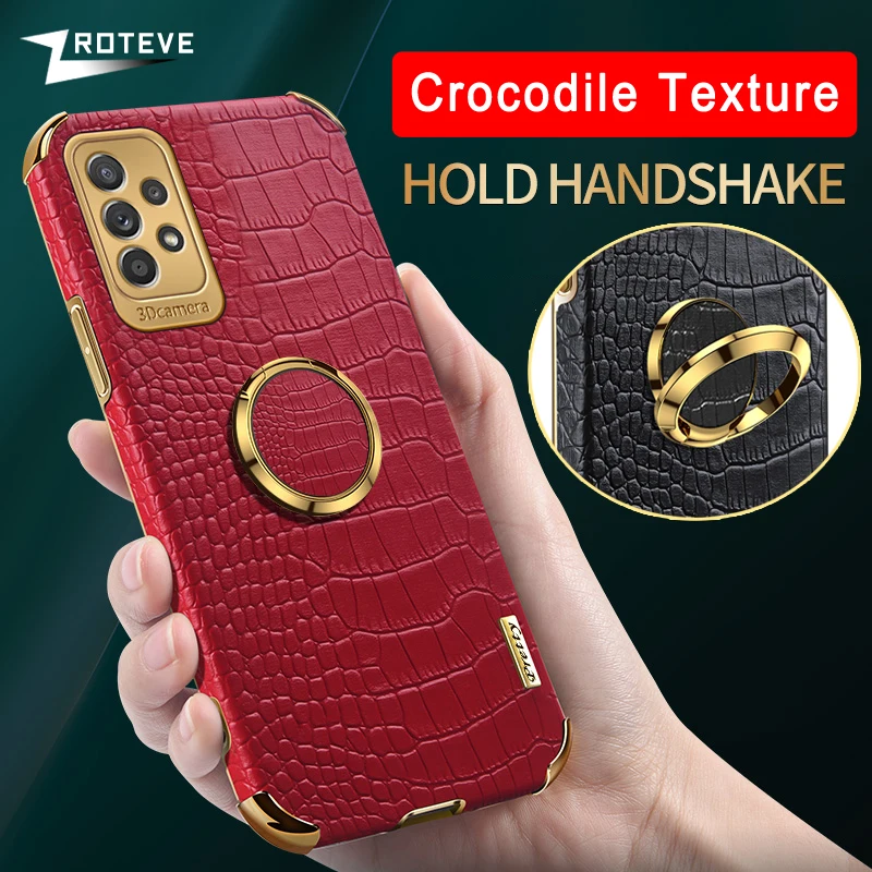 

A53 Case Zroteve Crocodile Pattern Leather Ring Cover For Samsung Galaxy A73 A13 A23 A03S A33 A52 A72 M52 M33 M53 5G Phone Cases