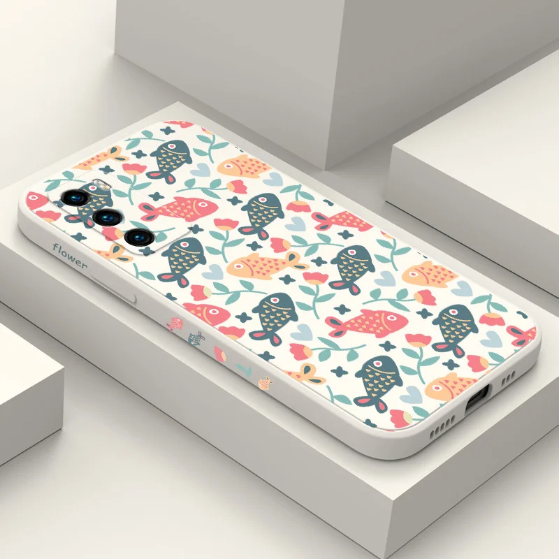 

Goldfish Floral Phone Case For Huawei P40 P50 P30 P20 Pro Lite Nova 10 10SE 9 9SE Mate 50 50E 40 30 20 Pro Lite Cover