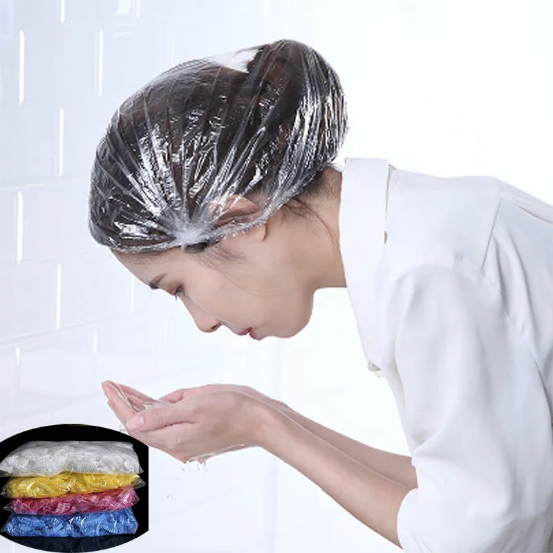 

100PCS Thicken Disposable Shower Cap Female Waterproof And Oily Fume Adult Bath Shower Hat Hood Baked Oil Cap Kitchen Hair Hat