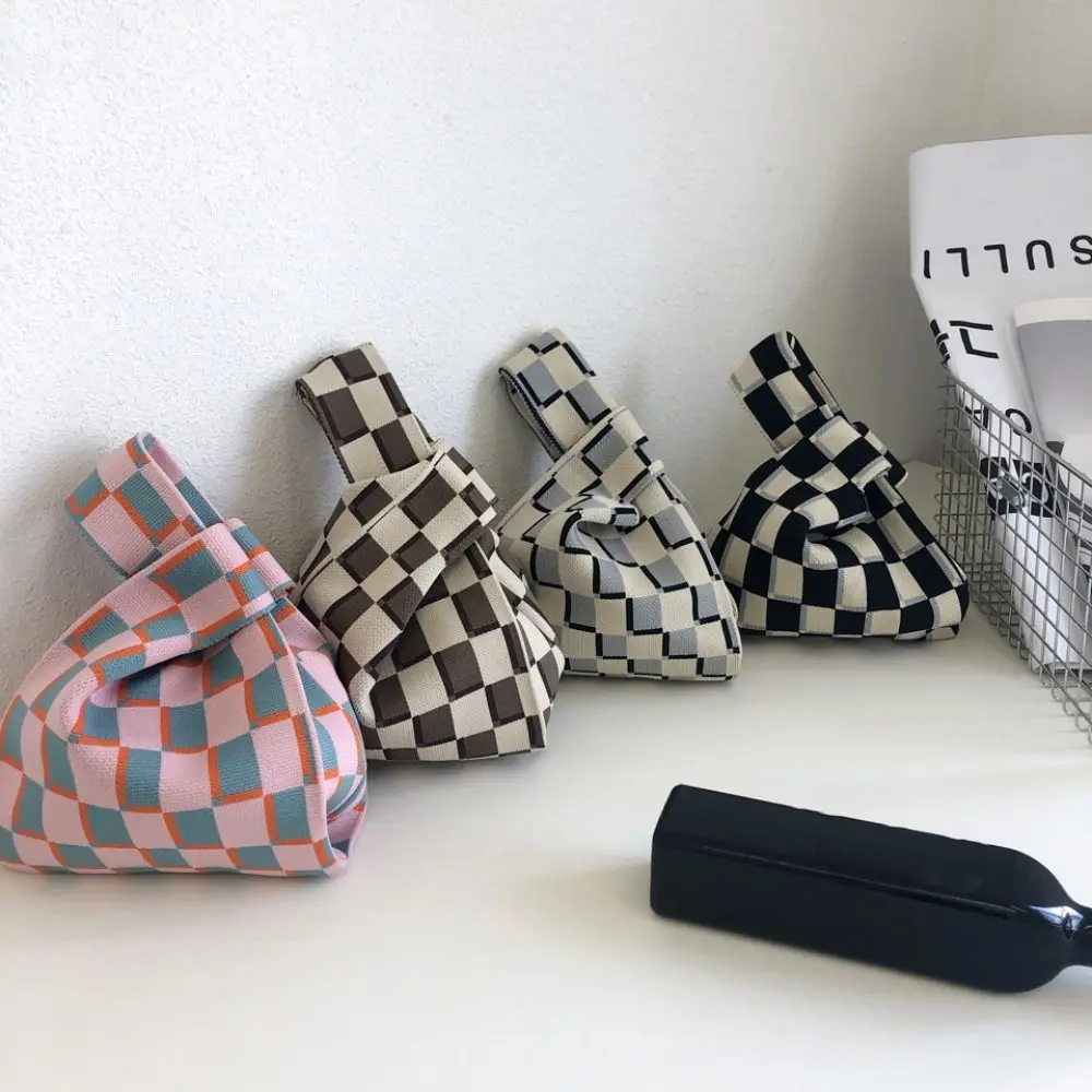 

Клетчатые сумки для покупок для женщин и девочек, клетчатая нишевая дизайнерская сумка на запястье с узлом, женская сумка-тоут ручной работы