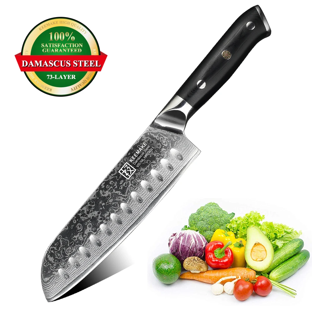 

KEEMAKE Classic Santoku Knives Razor Sharp vg10 Damascus Steel Blade Cut Black G10 Handle Sushi Sashimi Slicing Cooks Tools